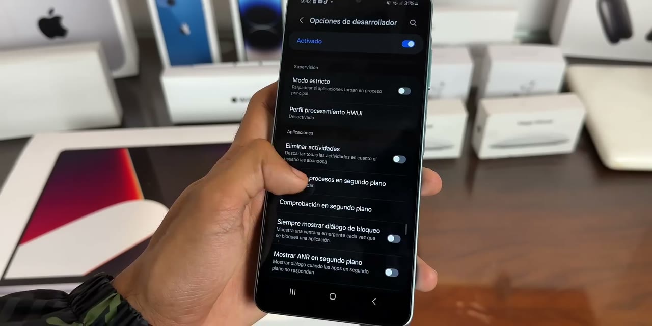 Opción Límite de procesos en segundo plano en las Opciones de desarrollador de un Galaxy