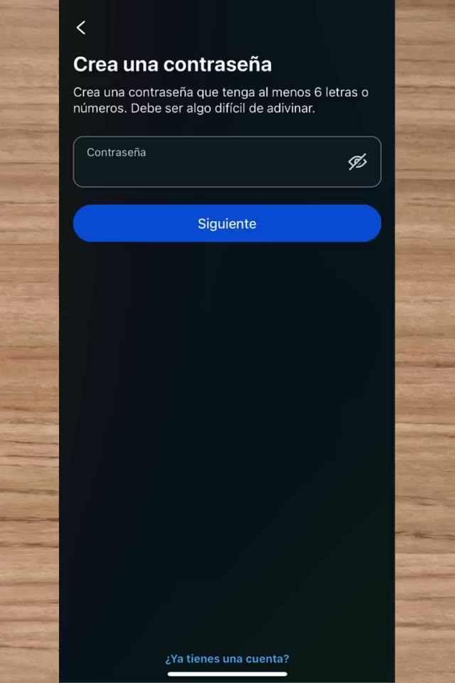 Pantalla Crea una contraseña de Facebook
