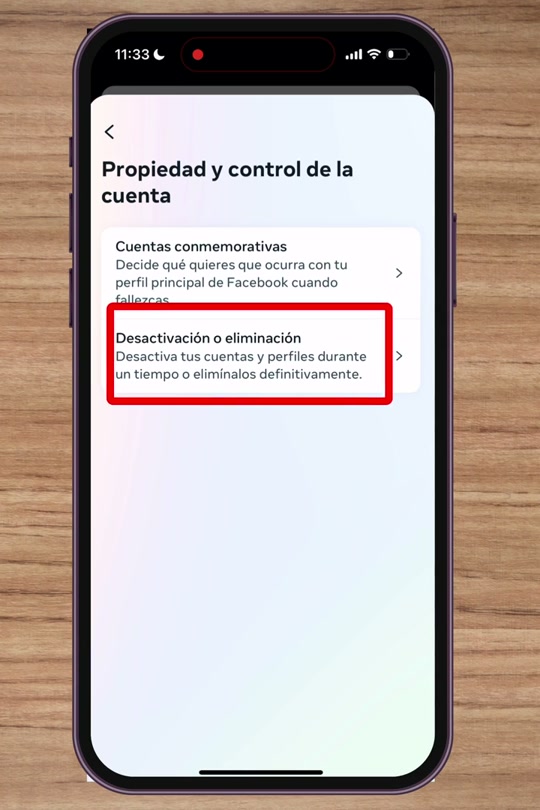 Propiedad y control de la cuenta con la opción Desactivación o eliminación marcada