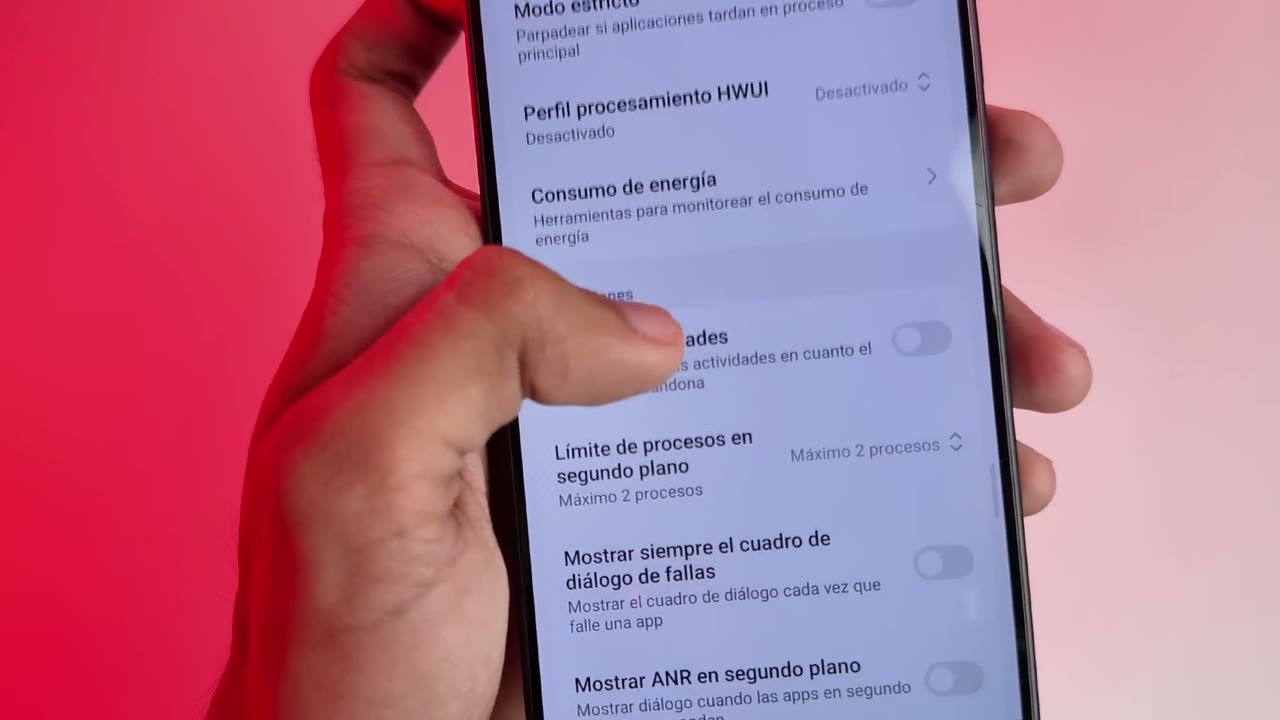 Límite de procesos en segundo plano configurado en Máximo 2 procesos