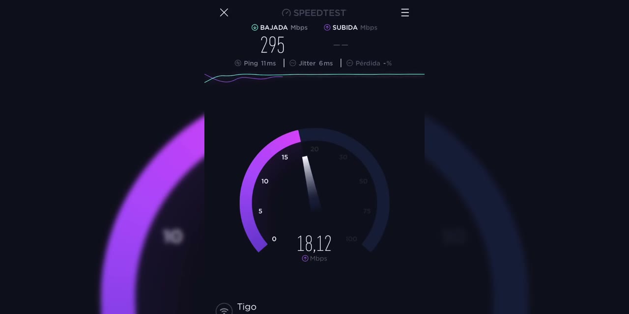 Prueba de velocidad por wifi de 5 GHz con 295 megas de bajada y 18 de subida